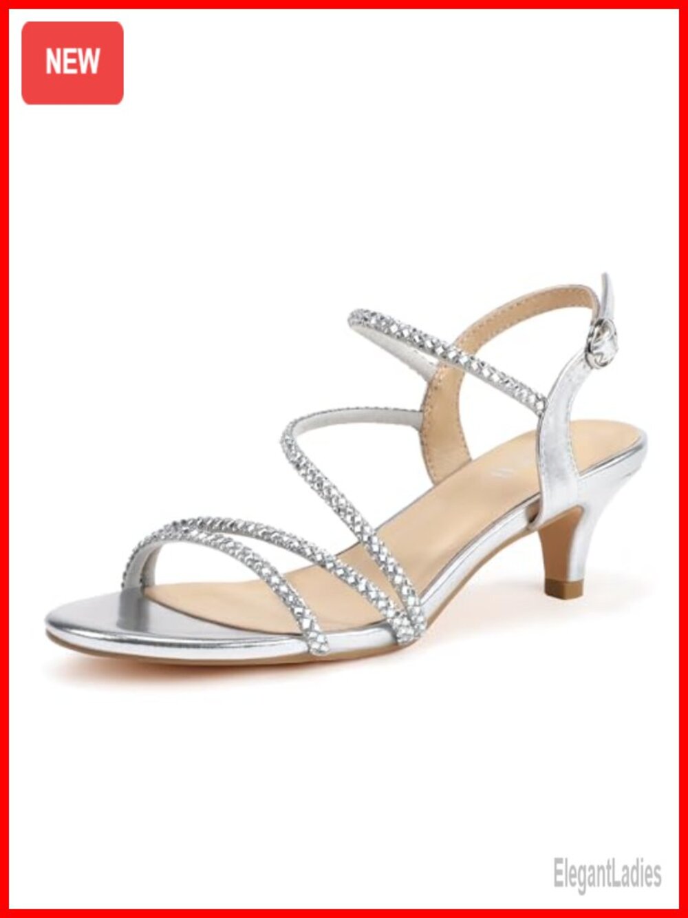 Rhinestone Kitten Heel Slingback Sandals Strappy Low Heel Party Dress Shoes